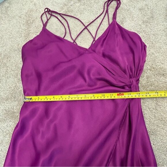 Zara purple Satin effect slip dress sweetheart spaghetti strap faux wrap Sz L - Picture 15 of 16